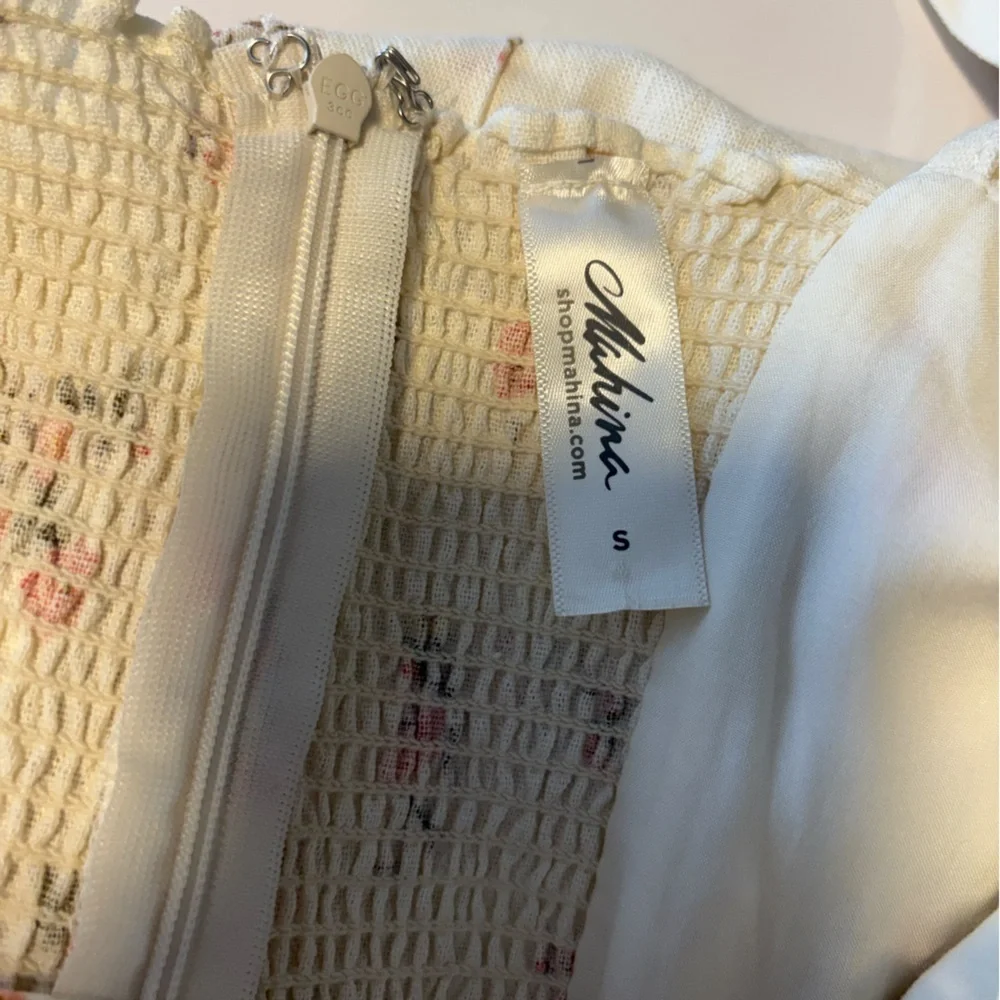 Mahina Cream Floral Linen-Blend Dress – Bustier Top, Smocked Back, Size Small - Picture 11 of 12
